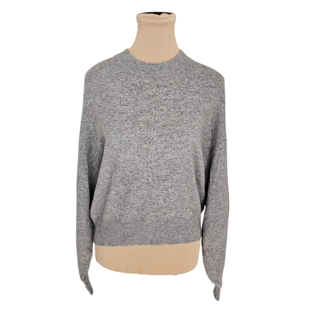 Iris Setlakwe Grey Long Sleeve Short Length Pull Over Top Drop Shoulder Sz XS
